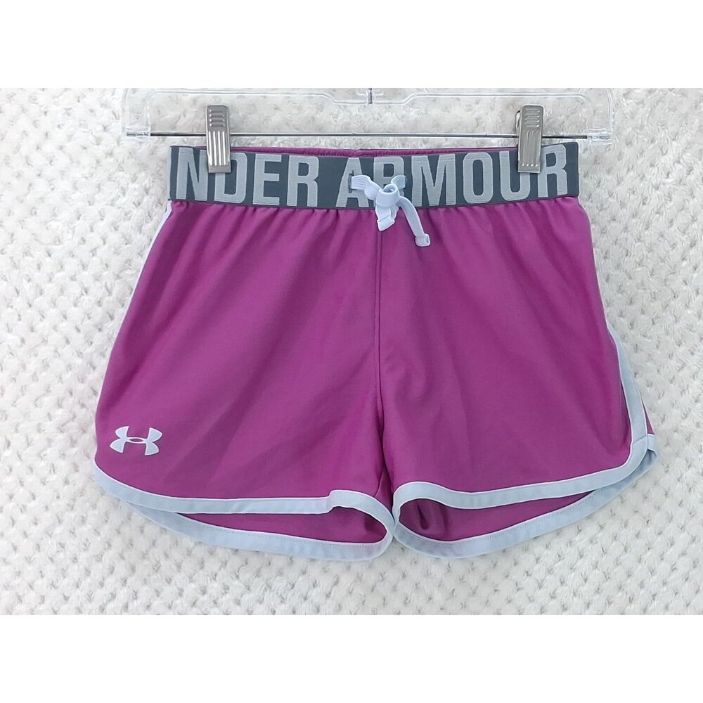 Under Armour Play Up Shorts Youth Girls Medium Purple Heatgear Loose